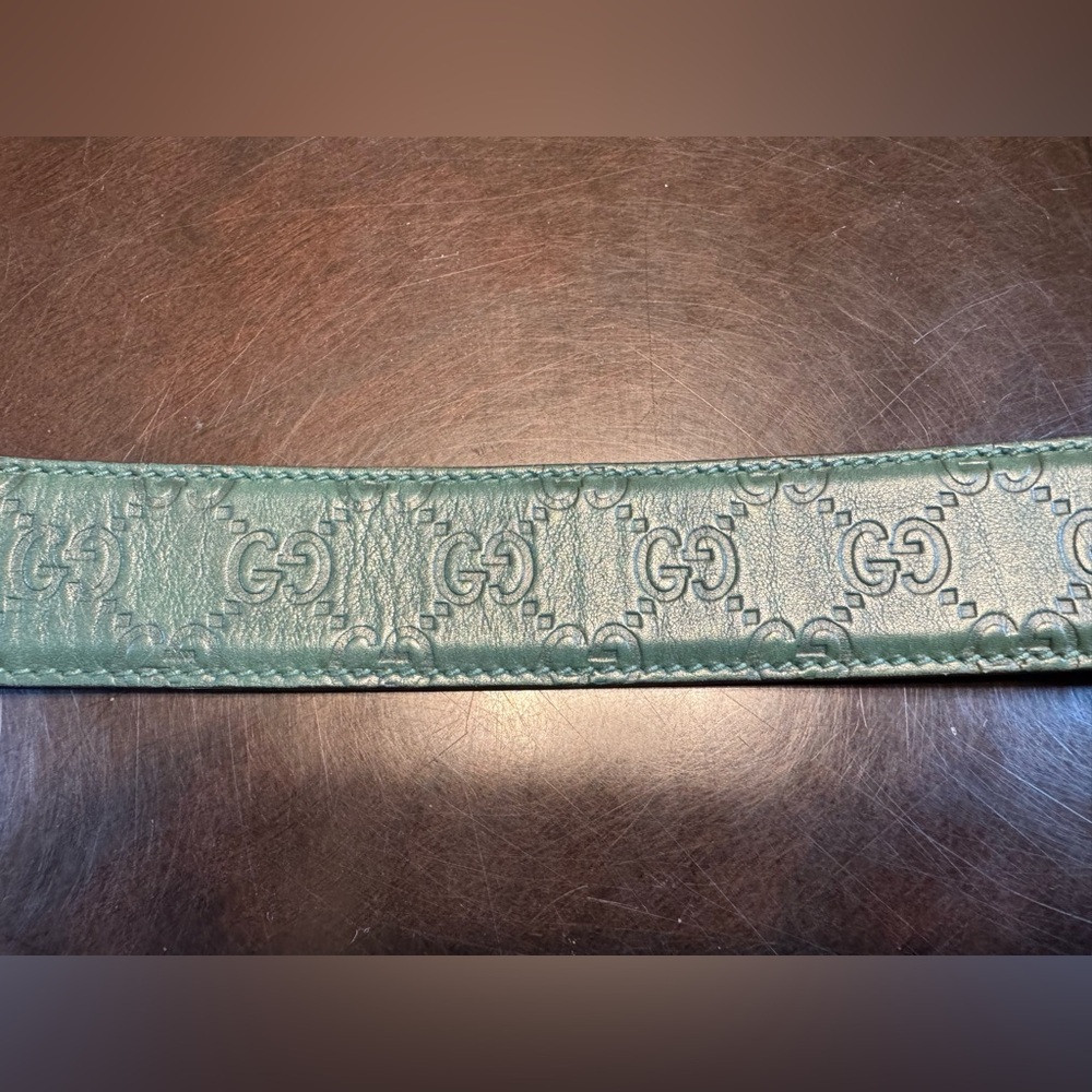 Authentic Gucci GG Supreme Logo Leather Belt Green Size 95 / US 38 - Picture 6 of 11